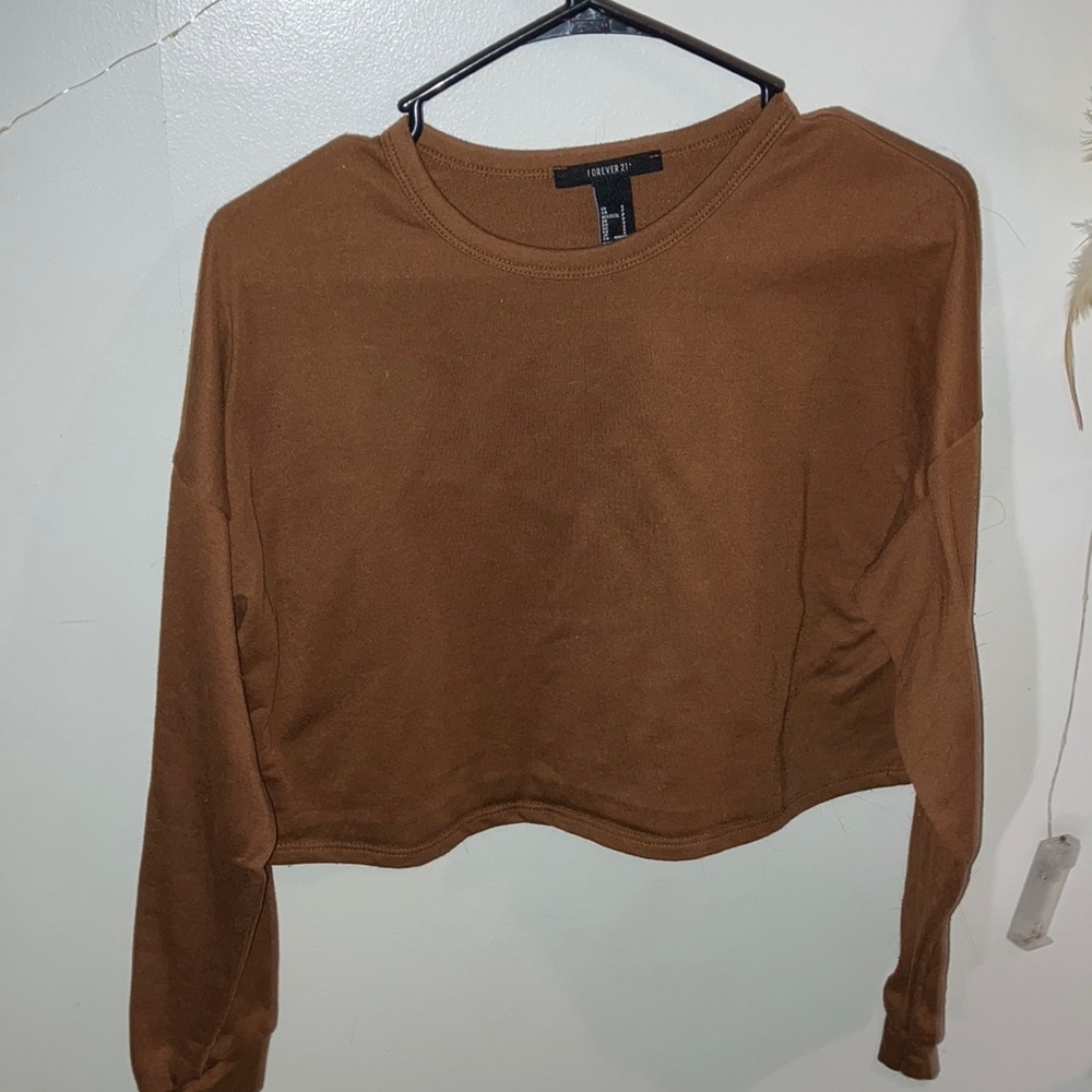 Forever 21 Brown Cropped Long Sleeve Tee